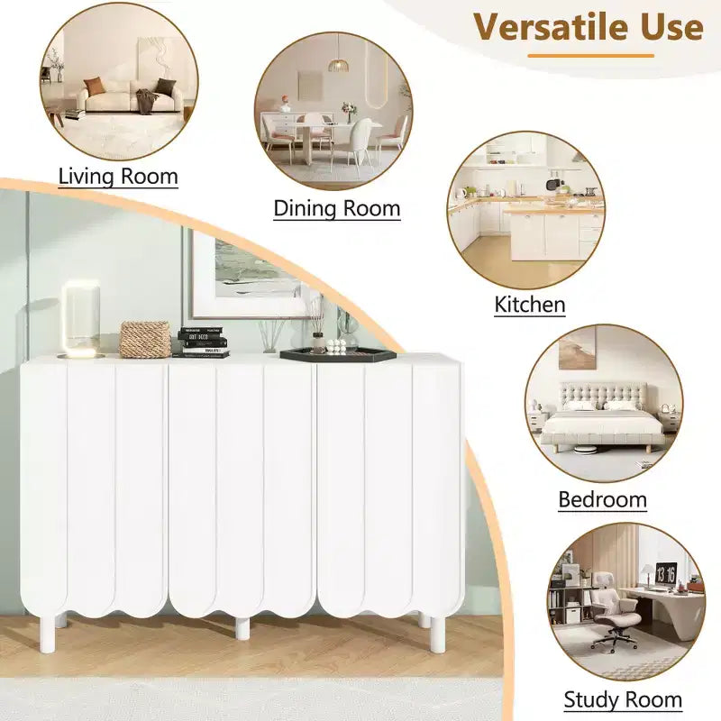 CLIHOME Minimalist Shoe Cabinet, Sideboard Buffet Cabinet with Adjustable Shelves, Large Storage Cabinet with Wave Doors