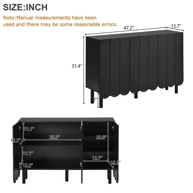 CLIHOME Minimalist Shoe Cabinet, Sideboard Buffet Cabinet with Adjustable Shelves, Large Storage Cabinet with Wave Doors