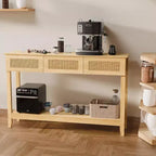 VINGLI 51 Console Table with Drawers, Rattan Entryway Table with Storage Shelf, Boho Narrow Sofa Table for Living Room, Natural Rattan