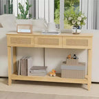VINGLI 51 Console Table with Drawers, Rattan Entryway Table with Storage Shelf, Boho Narrow Sofa Table for Living Room, Natural Rattan