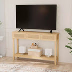VINGLI 51 Console Table with Drawers, Rattan Entryway Table with Storage Shelf, Boho Narrow Sofa Table for Living Room, Natural Rattan