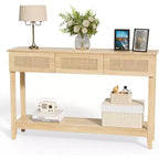 VINGLI 51 Console Table with Drawers, Rattan Entryway Table with Storage Shelf, Boho Narrow Sofa Table for Living Room, Natural Rattan