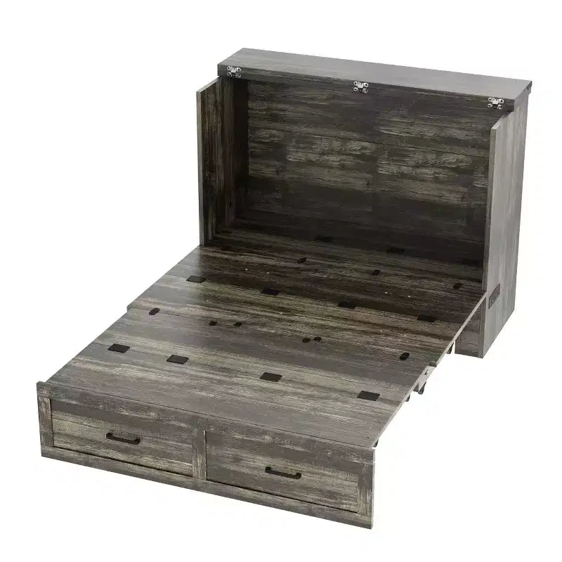 Letto a scomparsa ModernLuxe a una piazza e mezza/matrimoniale salvaspazio, pieghevole con stazione di ricarica e cassetto portaoggetti, bianco/grigio