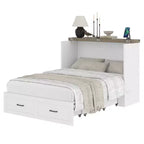 Letto a scomparsa ModernLuxe a una piazza e mezza/matrimoniale salvaspazio, pieghevole con stazione di ricarica e cassetto portaoggetti, bianco/grigio