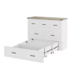 Letto a scomparsa ModernLuxe a una piazza e mezza/matrimoniale salvaspazio, pieghevole con stazione di ricarica e cassetto portaoggetti, bianco/grigio