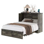Letto a scomparsa ModernLuxe a una piazza e mezza/matrimoniale salvaspazio, pieghevole con stazione di ricarica e cassetto portaoggetti, bianco/grigio