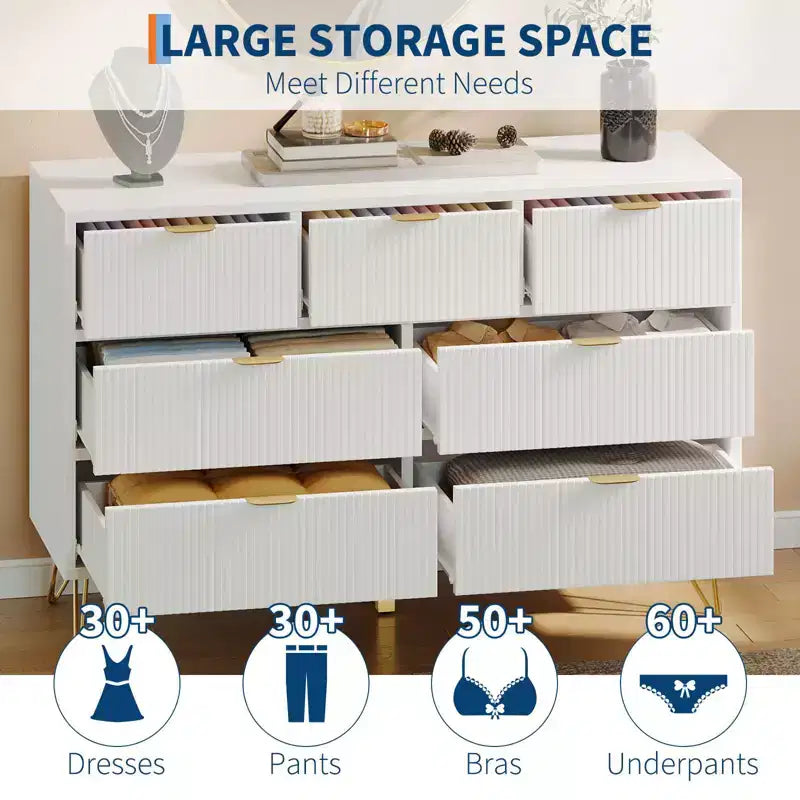 7 Drawer Dresser for Bedroom, 47.2 Wide Chest of Drawers with Metal Legs, TV Stand Dresser Storage Cabinet, Entryway Storage Organizer
