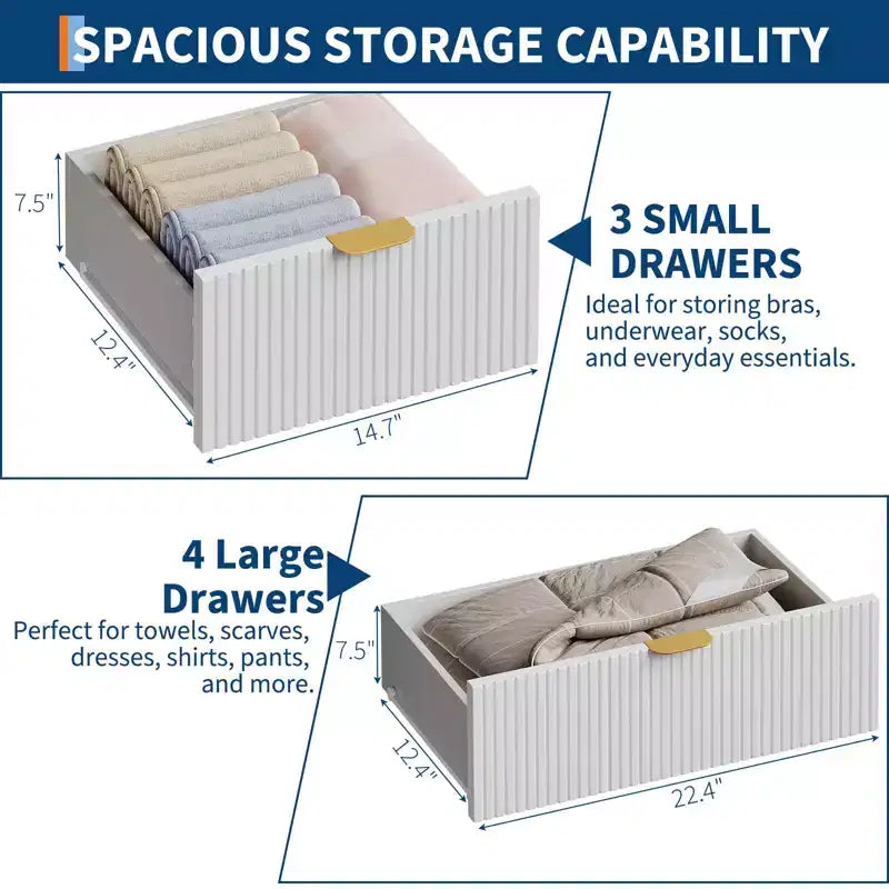 7 Drawer Dresser for Bedroom, 47.2 Wide Chest of Drawers with Metal Legs, TV Stand Dresser Storage Cabinet, Entryway Storage Organizer