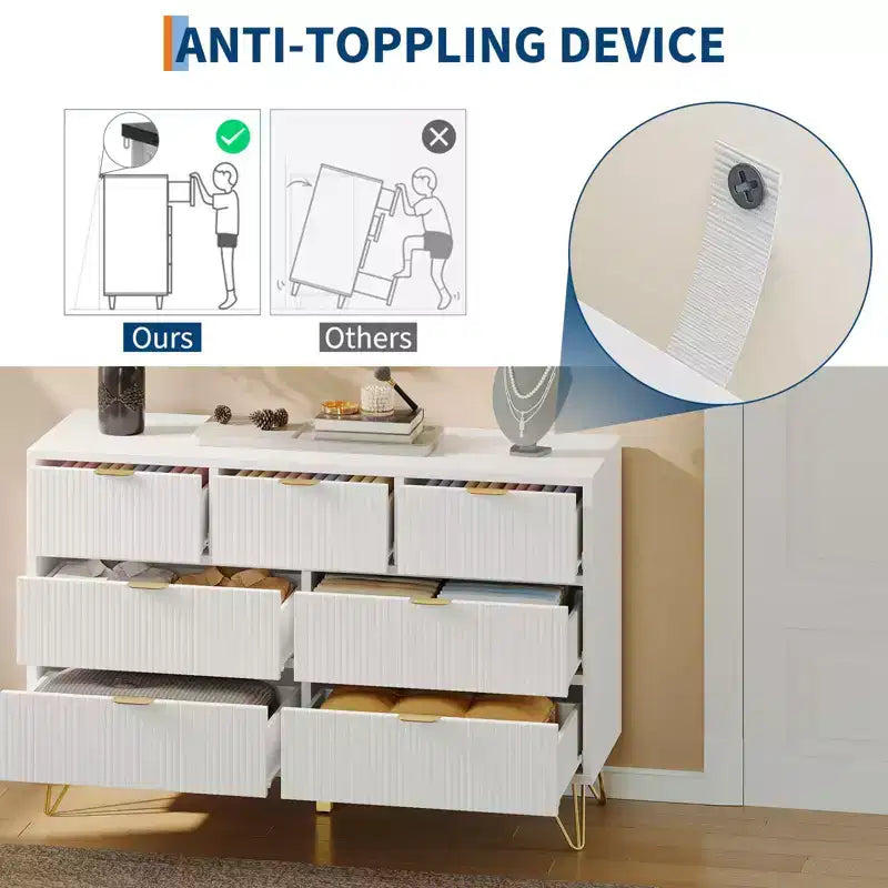 7 Drawer Dresser for Bedroom, 47.2 Wide Chest of Drawers with Metal Legs, TV Stand Dresser Storage Cabinet, Entryway Storage Organizer