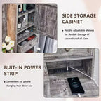 Mastgoal Farmhouse Vanity Desk with Touch Screen LED Mirror, 47 Big Make Up Table, 6 Drawers, Glass Top, Charging Station, Rustic Wood Dressing Table