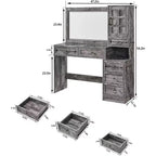Mastgoal Farmhouse Vanity Desk with Touch Screen LED Mirror, 47 Big Make Up Table, 6 Drawers, Glass Top, Charging Station, Rustic Wood Dressing Table