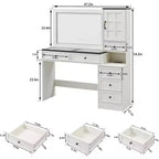 Mastgoal Farmhouse Vanity Desk with Touch Screen LED Mirror, 47 Big Make Up Table, 6 Drawers, Glass Top, Charging Station, Rustic Wood Dressing Table