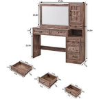 Mastgoal Farmhouse Vanity Desk with Touch Screen LED Mirror, 47 Big Make Up Table, 6 Drawers, Glass Top, Charging Station, Rustic Wood Dressing Table