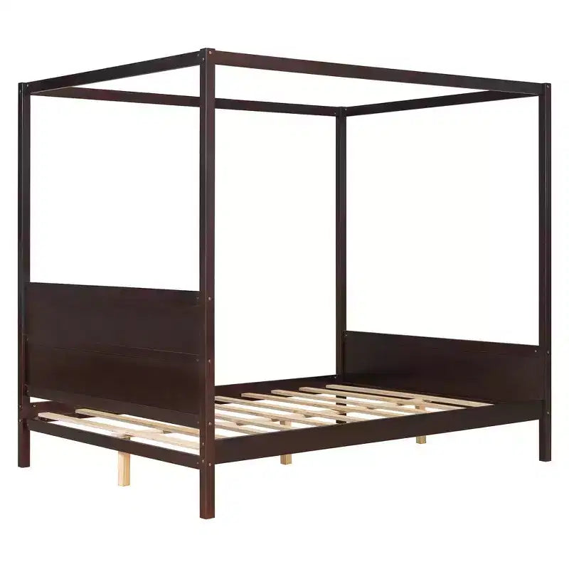 Whisen Queen Size Canopy Bed with Headboard & Footboard, Under-Bed Storage & Decor-Friendly Design