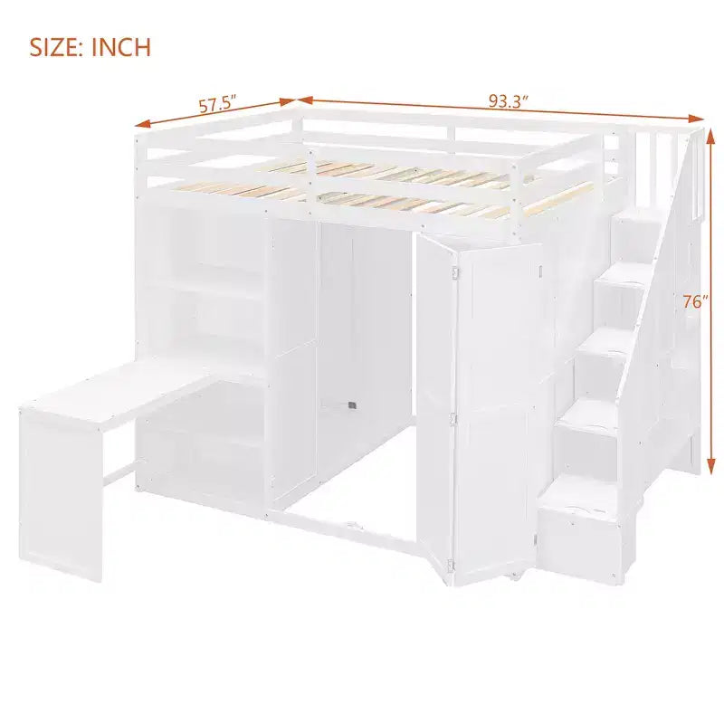 Whisen Full Size Loft Bed, Wardrobe Racks, Foldable Shelves & Desks for Organized Living