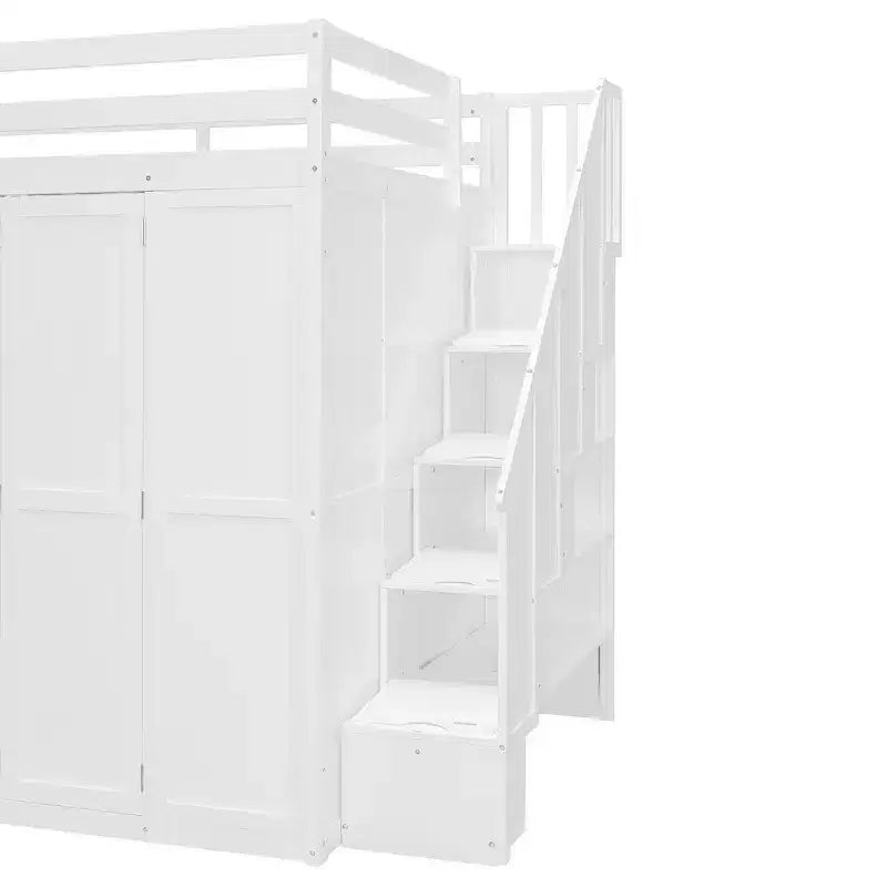 Whisen Full Size Loft Bed, Wardrobe Racks, Foldable Shelves & Desks for Organized Living