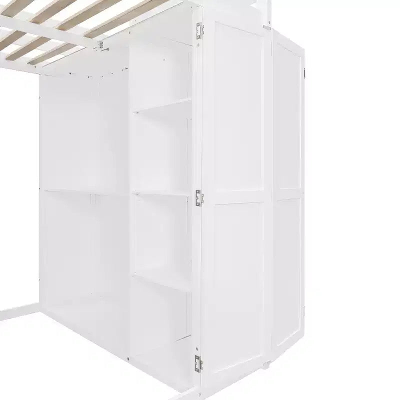 Whisen Full Size Loft Bed, Wardrobe Racks, Foldable Shelves & Desks for Organized Living