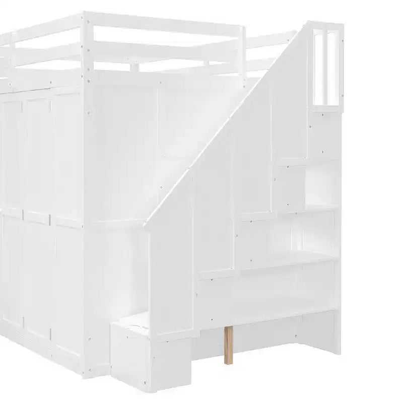 Whisen Full Size Loft Bed, Wardrobe Racks, Foldable Shelves & Desks for Organized Living