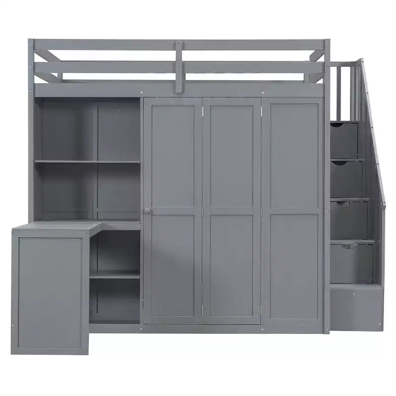 Whisen Full Size Loft Bed, Wardrobe Racks, Foldable Shelves & Desks for Organized Living