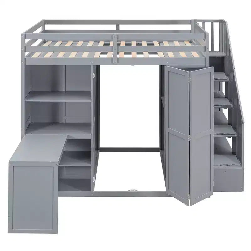 Whisen Full Size Loft Bed, Wardrobe Racks, Foldable Shelves & Desks for Organized Living