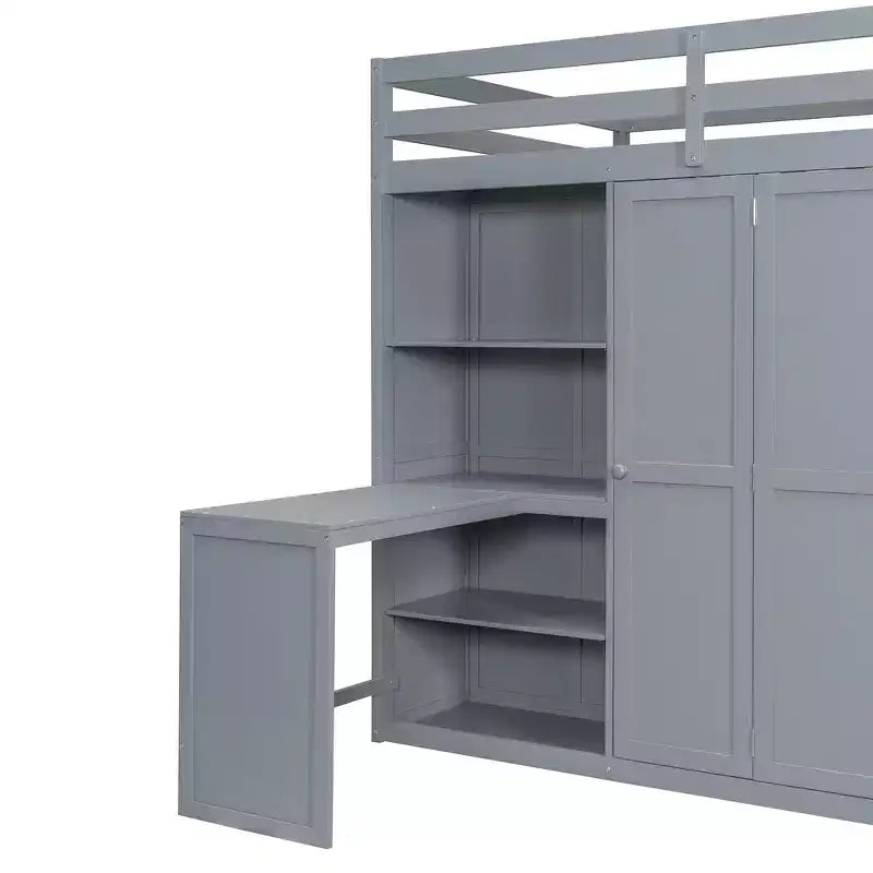 Whisen Full Size Loft Bed, Wardrobe Racks, Foldable Shelves & Desks for Organized Living