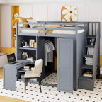 Whisen Full Size Loft Bed, Wardrobe Racks, Foldable Shelves & Desks for Organized Living