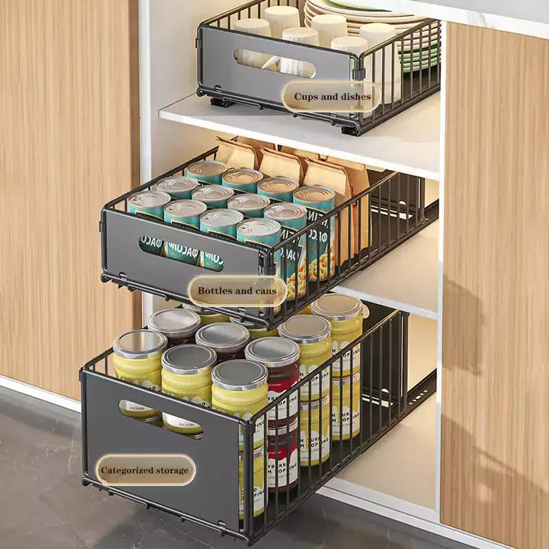 Organizzatore estraibile per armadietto | Acciaio al carbonio resistente | Soluzione salvaspazio e di facile accesso per la cucina e la dispensa