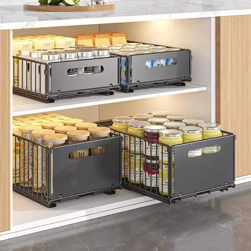 Organizzatore estraibile per armadietto | Acciaio al carbonio resistente | Soluzione salvaspazio e di facile accesso per la cucina e la dispensa