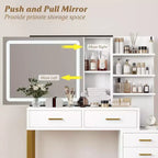 Vanity Desk with Mirror and Lights, Makeup Vanity Desk with Sliding Lighted Mirror, 3 Lighting Modes, 5 Large Drawers and 3 Tiers, for Bedroom, White