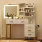 Vanity Desk with Mirror and Lights, Makeup Vanity Desk with Sliding Lighted Mirror, 3 Lighting Modes, 5 Large Drawers and 3 Tiers, for Bedroom, White