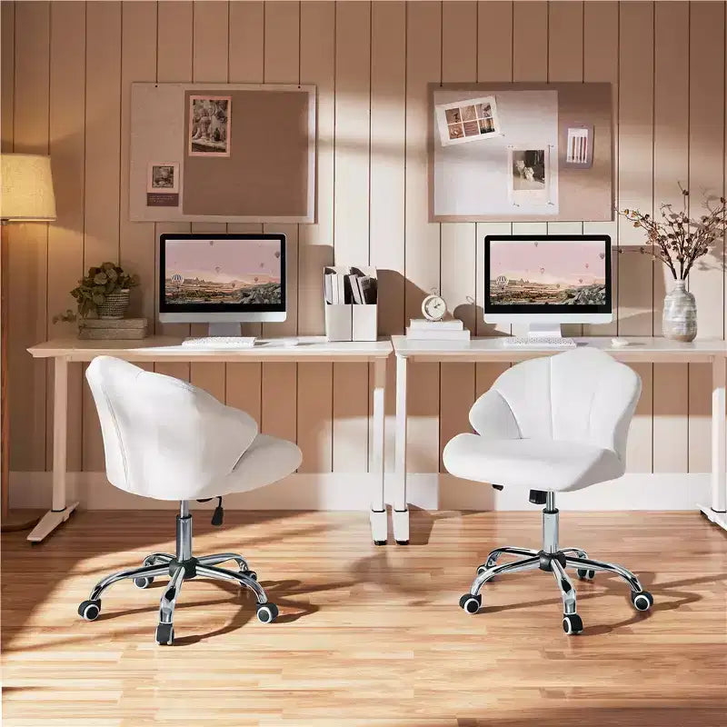 Yaheetech Set of 2 Swivel Upholstered Desk Chair with Tufted Shell-Shaped Back and Adjustable Seat Height