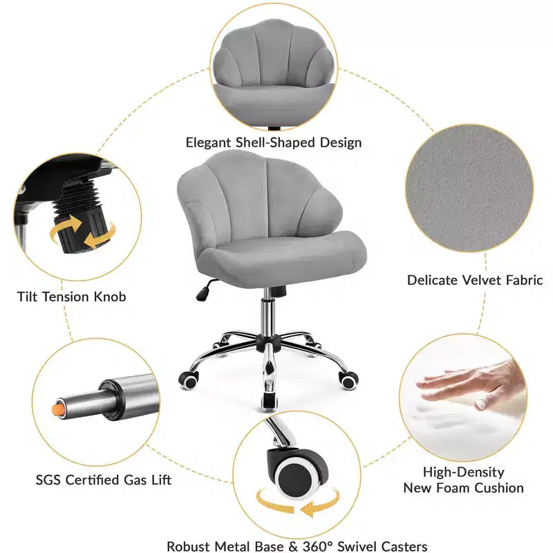Yaheetech Set of 2 Swivel Upholstered Desk Chair with Tufted Shell-Shaped Back and Adjustable Seat Height