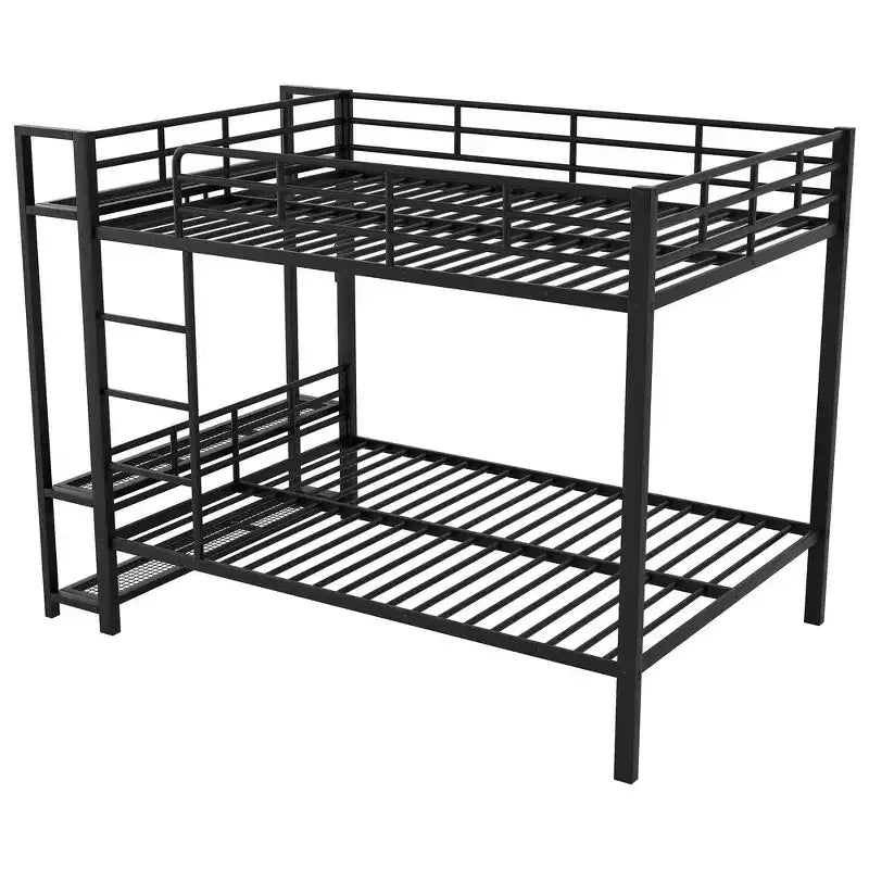 Whisen Full Size Metal Bunk Bed with LED Light Strips (7 Colors), Open Storage Shelves & Hooks