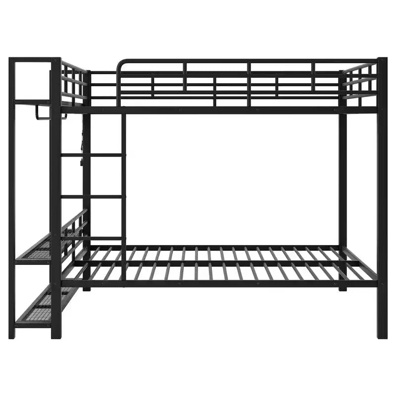 Whisen Full Size Metal Bunk Bed with LED Light Strips (7 Colors), Open Storage Shelves & Hooks