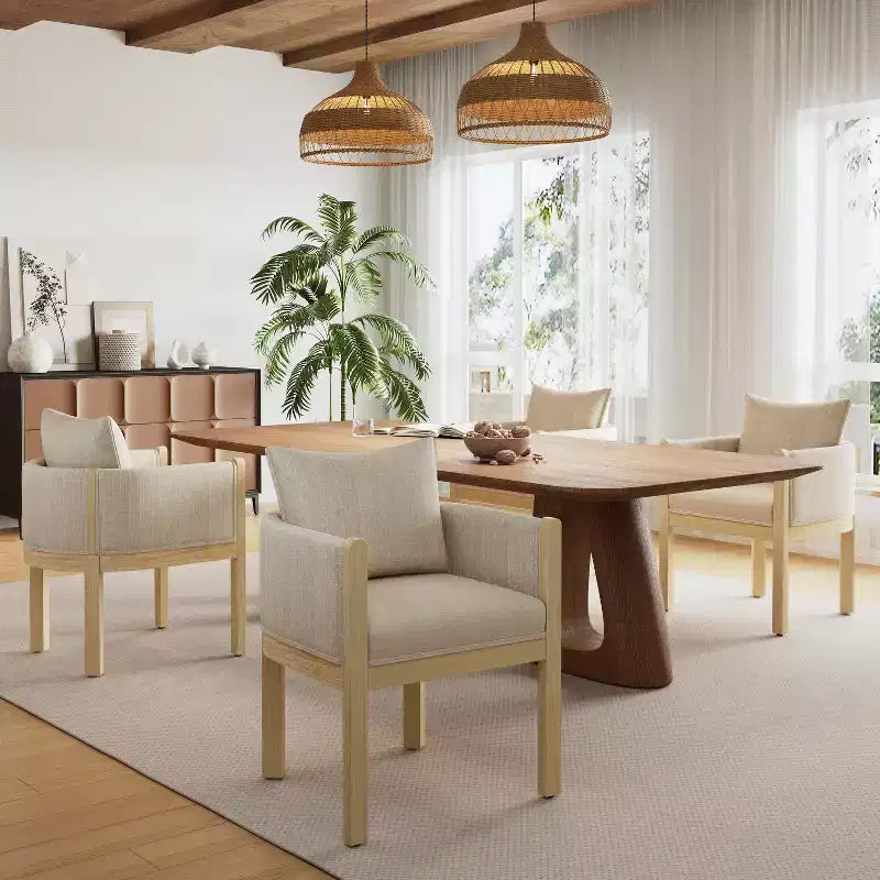 Christopher Knight Home Keera Modern Rubberwood Linen Upholstered Armchairs (Set of 4)