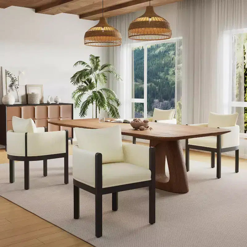 Christopher Knight Home Keera Modern Rubberwood Linen Upholstered Armchairs (Set of 4)