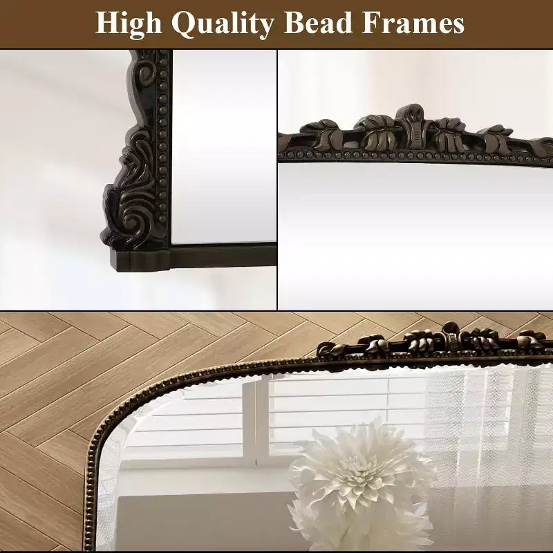 40x28 Wall Mirror, Arched Beaded Mirror with Metal Frame, Decorative Bathroom Vanity Mirror for Entryway, Bedroom, or Living Room