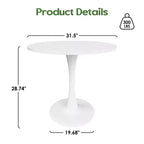 PexFix 31.5 Modern Round Dining Tulip Table for 2-4 People White Wood Tabletop with Metal Pedestal Base for Kitchen Living Room