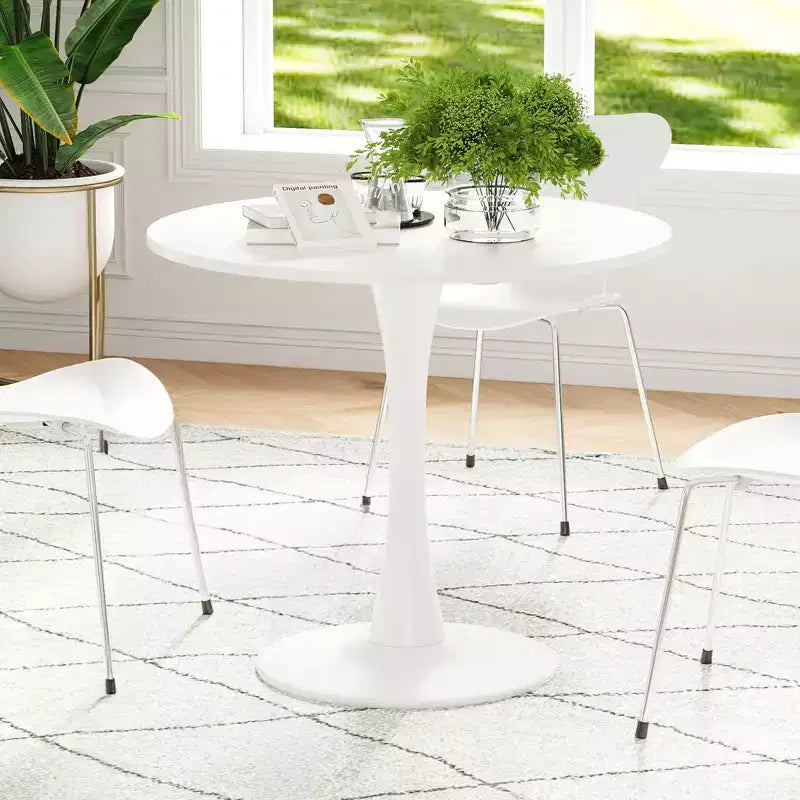 PexFix 31.5 Modern Round Dining Tulip Table for 2-4 People White Wood Tabletop with Metal Pedestal Base for Kitchen Living Room