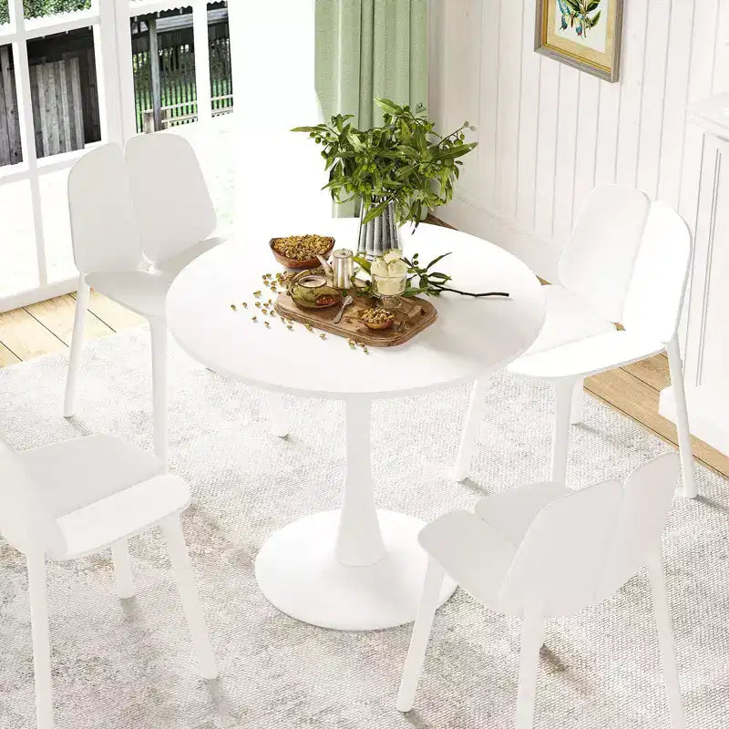 PexFix 31.5 Modern Round Dining Tulip Table for 2-4 People White Wood Tabletop with Metal Pedestal Base for Kitchen Living Room