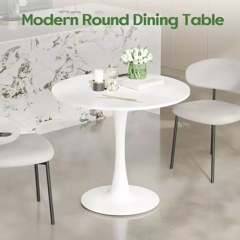 PexFix 31.5 Modern Round Dining Tulip Table for 2-4 People White Wood Tabletop with Metal Pedestal Base for Kitchen Living Room