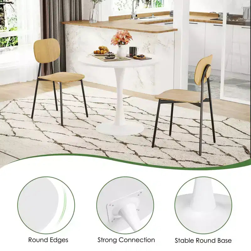 PexFix 31.5 Modern Round Dining Tulip Table for 2-4 People White Wood Tabletop with Metal Pedestal Base for Kitchen Living Room