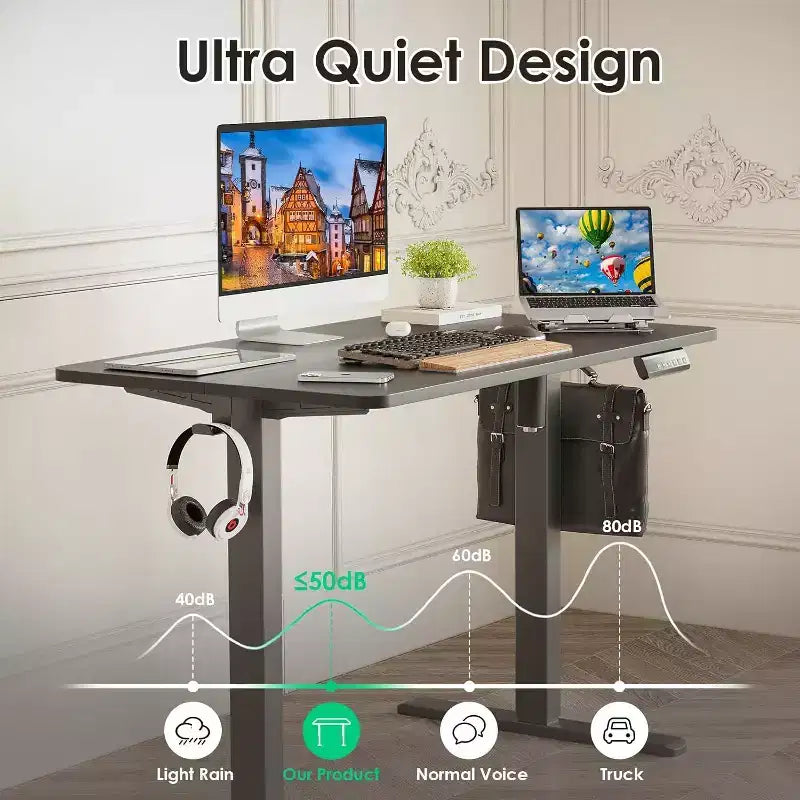 PexFix 40 x 24 Scrivania Elettrica Regolabile in Altezza Nera Scrivania per Computer da Ufficio con Piano Unico e Pannello di Giunzione