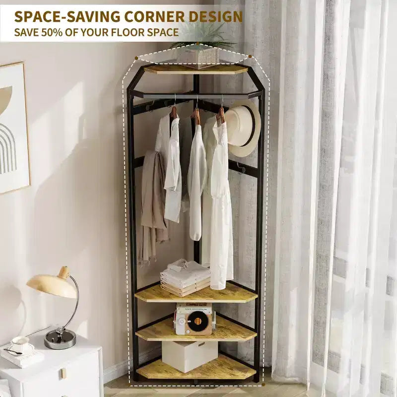 Corner Hall Tree with Shoe Bench, Entryway Coat Rack with 12 Double Hooks, Freestanding Storage Organizer for Home, Office, Bedroom, Mudroom