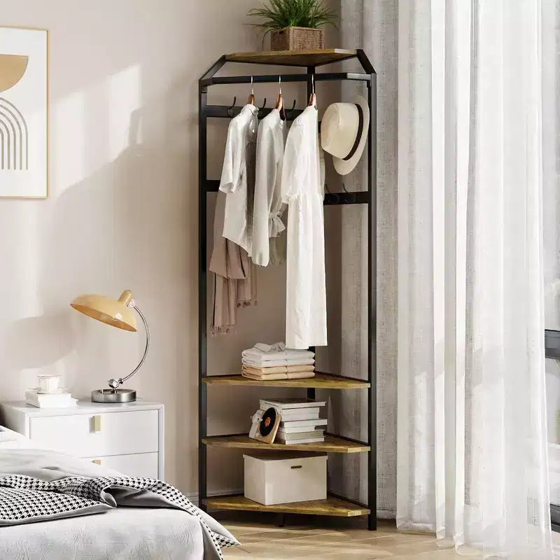 Corner Hall Tree with Shoe Bench, Entryway Coat Rack with 12 Double Hooks, Freestanding Storage Organizer for Home, Office, Bedroom, Mudroom