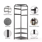 Corner Hall Tree with Shoe Bench, Entryway Coat Rack with 12 Double Hooks, Freestanding Storage Organizer for Home, Office, Bedroom, Mudroom