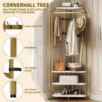 Corner Hall Tree with Shoe Bench, Entryway Coat Rack with 12 Double Hooks, Freestanding Storage Organizer for Home, Office, Bedroom, Mudroom