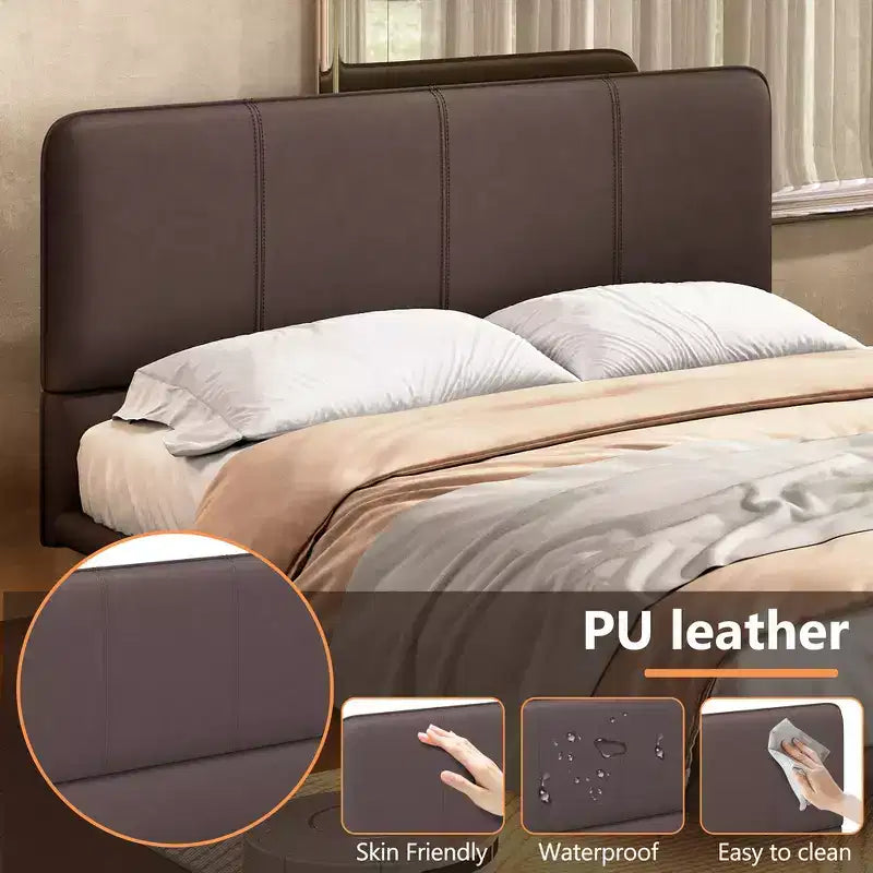 Whisen Full Size Floating Platform Bed with LED Lights, PU Leather, Sturdy Build & Modern Appeal