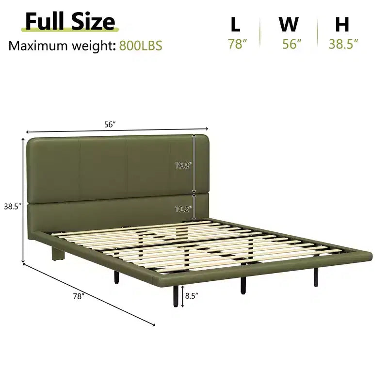 Whisen Full Size Floating Platform Bed with LED Lights, PU Leather, Sturdy Build & Modern Appeal