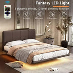 Whisen Full Size Floating Platform Bed with LED Lights, PU Leather, Sturdy Build & Modern Appeal